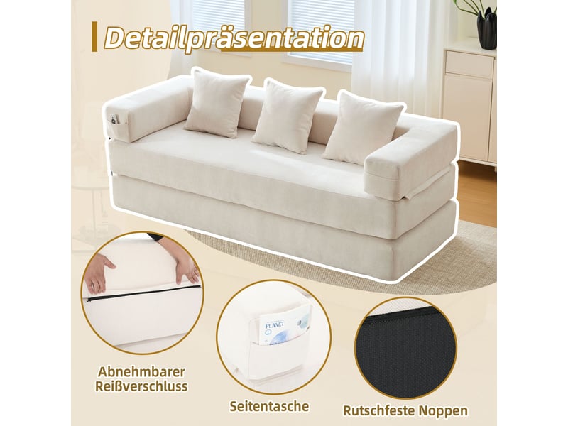 Canapé modulaire 198 cm en chenille-blocs personnalisables avec rangement latéral-design diy-beige - Conforama D
