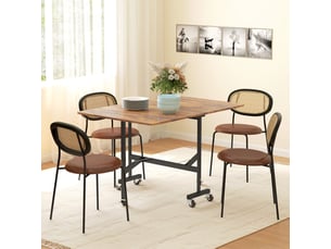 Table salle à manger pliante 120x80, structure métal robuste table extensible, roues freins, rangement compact, 6 personnes