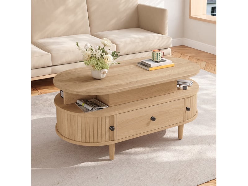  Table basse ovale 105x50x60.5 cm en mdf avec plateau relevable  - Conforama D