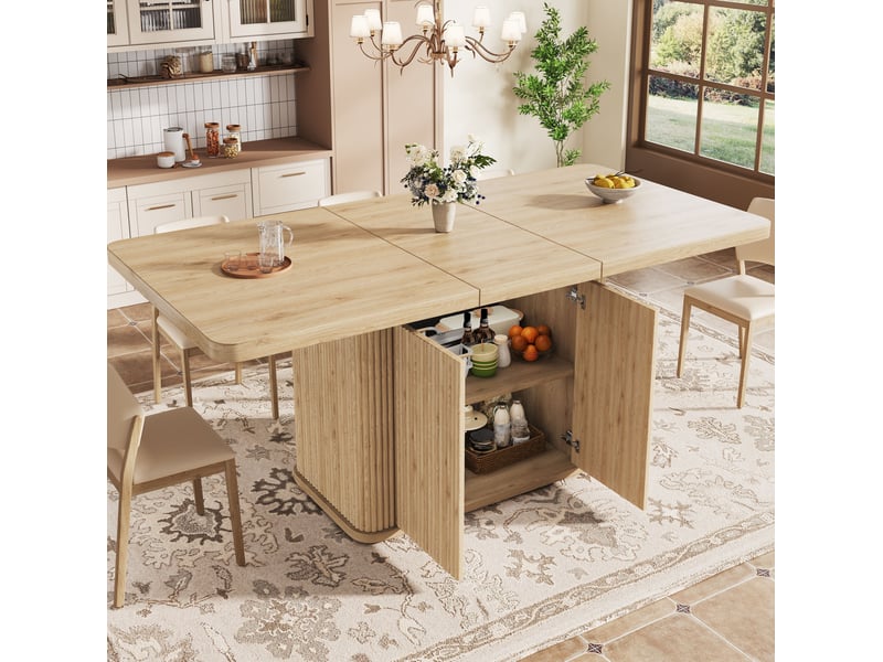  Table à manger extensible 140180x80x76,5 cm avec rangement, bois clair  - Conforama D