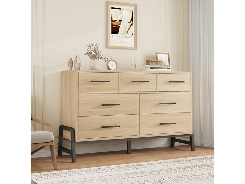  Commode indépendante 7 tiroirs 132 cm - armoire de rangement spacieuse en bois avec pieds métal - pour chambre, salon, entrée PHO_34V6WM8Q - Conforama D