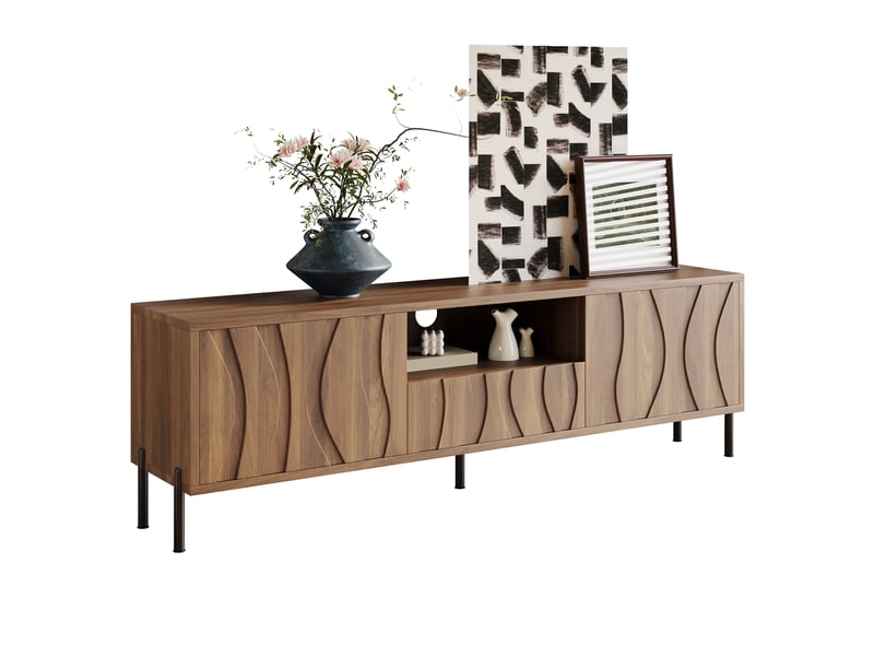 Meuble tv 160x35x46 cm - meuble bas avec 3 portes, espace de rangement, design moderne pour salon - Conforama A