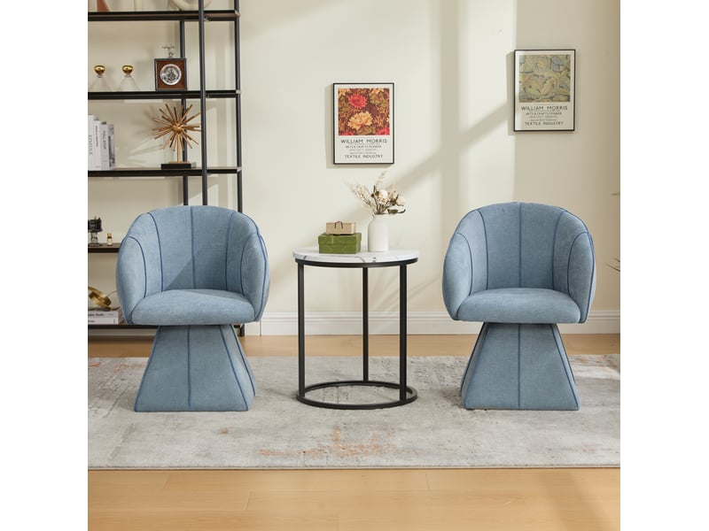  Fauteuil pivotant 56x54x74,5 cm, pour salon, bureau, avec dossier haut ergonomique et accoudoirs larges, bleu, chenille  - Conforama D