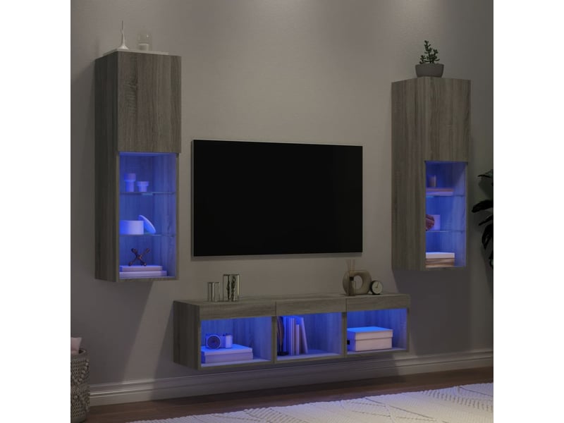 Unités murales tv avec led 5 pcs gris sonoma bois d'ingénierie shl63520  - Conforama B
