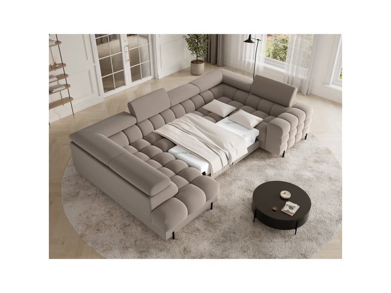  Canapé panoramique convertible factory 3 places beige – angle gauche avec coffre – version 2  - Conforama B