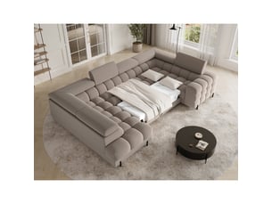 Canapé panoramique convertible factory 3 places beige – angle gauche avec coffre – version 2