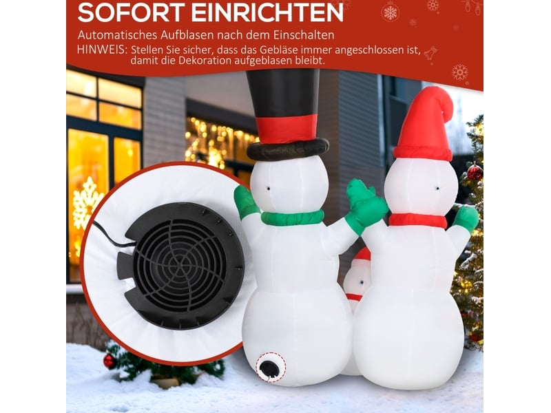  Décoration gonflable de noël bonshommes de neige 165 x 80 x 180 cm, blanche, polyester, led intérieur extérieur  - Conforama D