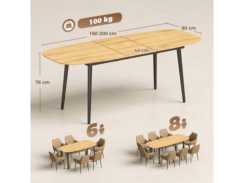  Table de salle à manger extensible pour 6 à 8 personnes, table de cuisine avec étagère, imitation chêne  - Conforama E