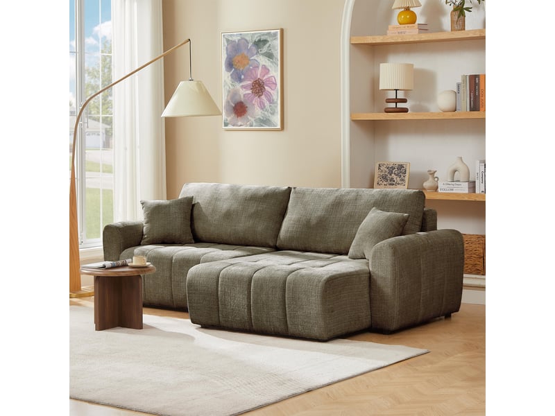  Canapé d'angle convertible et réversible jonea 4 places tissu texturé vert  - Conforama B