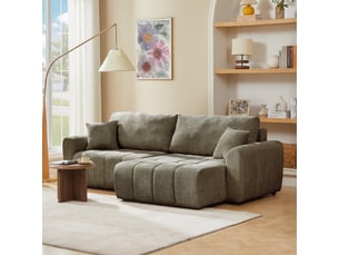 Canapé droit convertible <strong>BAITA</strong> <strong></strong> 4 places Tissu vert avec coffre de rangement