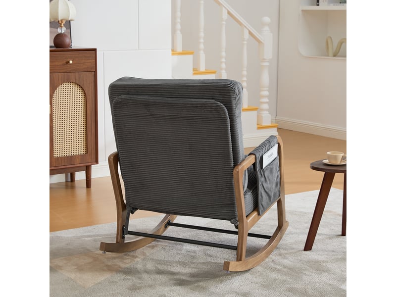  Fauteuil à bascule gris en velours côtelé avec repose-pieds intégré et dossier réglable - 70x80x92cm  - Conforama W