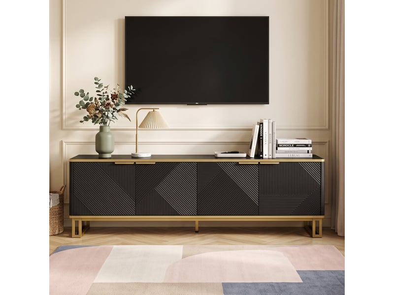  Meuble tv noir design géométrique doré et 4 portes 160cm  - Conforama B