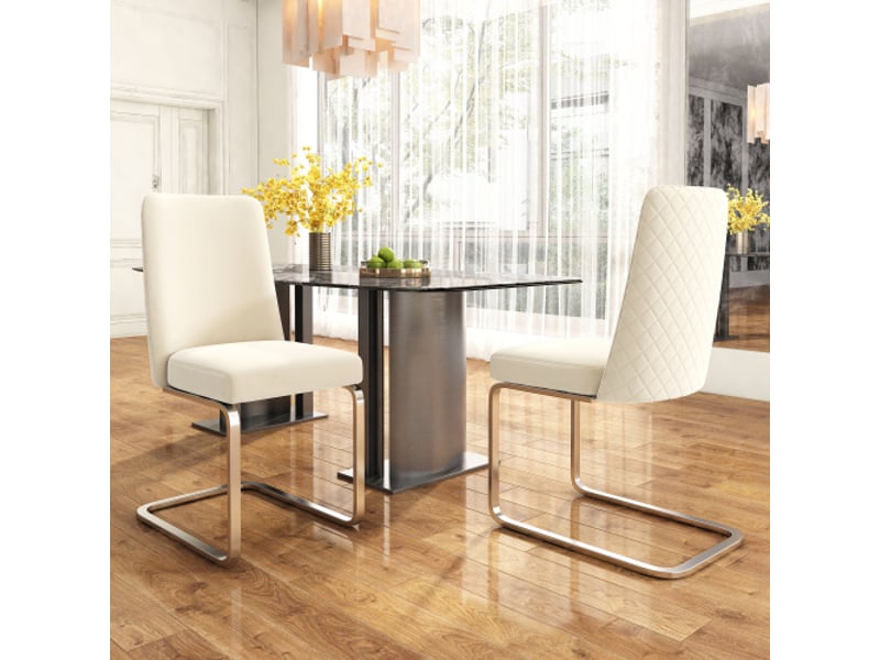  Lot de 4 chaises de salle à manger en velours beige et métal argenté  - Conforama B