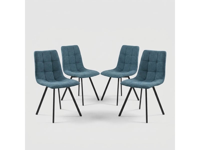 Lot de 4 chaises de salle à manger rembourrées en tissu avec pieds en acier jane - bleu  - Conforama A