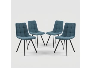Lot de 4 chaises de salle à manger rembourrées en tissu avec pieds en acier jane - bleu