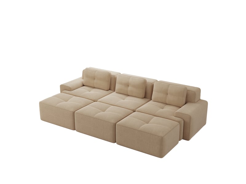 Canapé d'angle, canapé convertible, 3 places, en velours tricoté, beige, sans cadre - Conforama B
