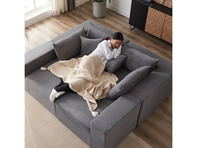 Canapé d'angle compressée en l en velours côtelé,264x167x71cm,canapé modulaire 4 pièces en mousse,sans montage,gris - Conforama R