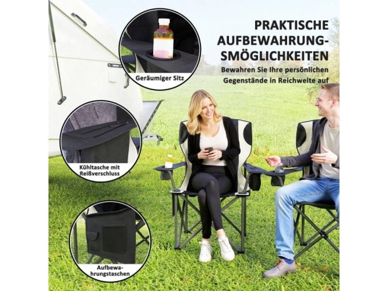Lot de 2 fauteuils de camping pliables, accoudoirs, porte-gobelet, appui-tête, sac isotherme, 120 kg, rembourrés - Conforama D