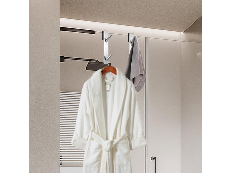  Crochet salle de bain 2 pièces crochets double porte servette paroi de douche verre argent serpette de adapté aux serviettes, gris  - Conforama E