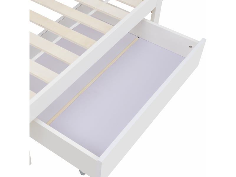  Lit simple 90x200 cm avec rangements et bibliothèque, pin et mdf, blanc, sans matelas  - Conforama R