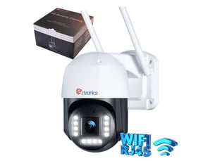 Camera wifi ptz exterieur 4k 8mp double bande 2.45ghz vision nocturne couleur 20 m suivi auto 355°