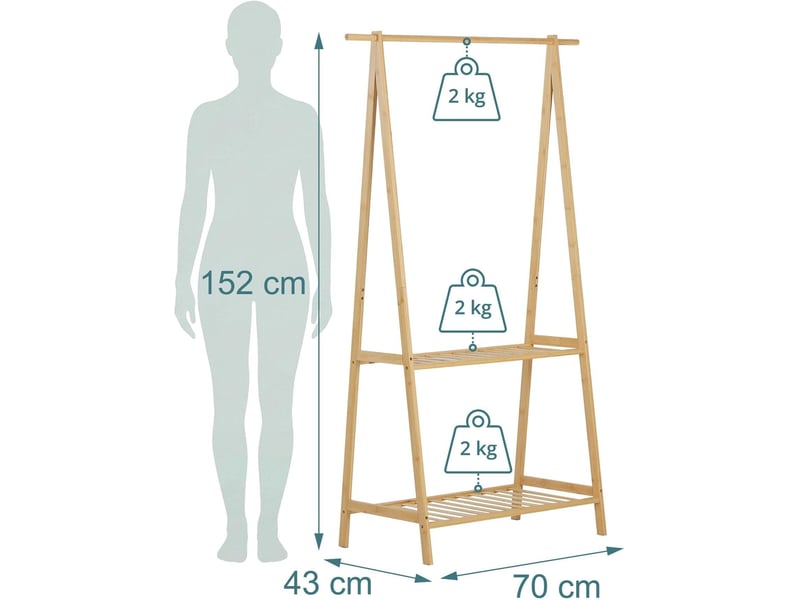  Porte-manteau sur pied avec 2 étagères pratique couloir chambre 152 x 70 x 43 cm en bambou naturel 13_0018927  - Conforama B