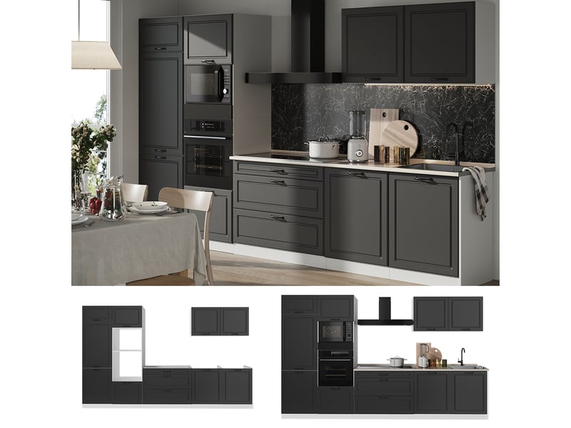  Vicco cuisine, anthracite campagneblanc, 340cm plan de travail chêne doré  - Conforama D