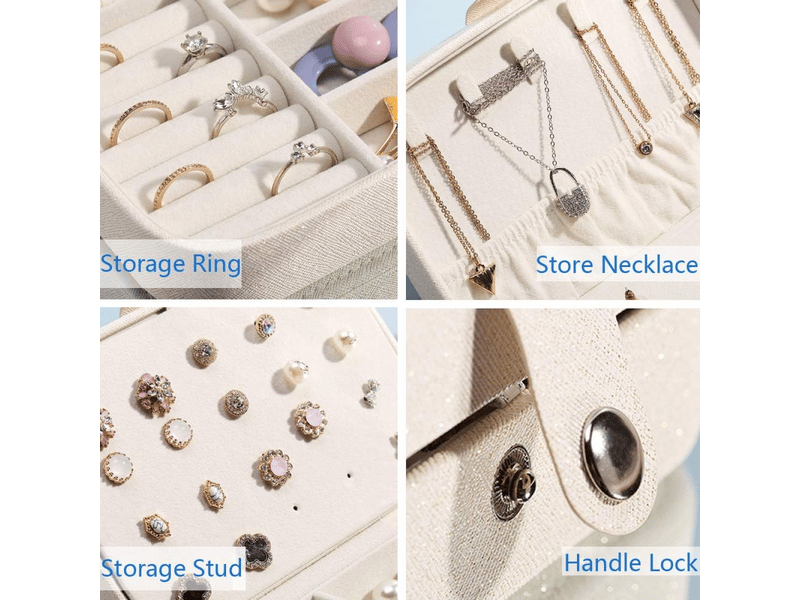  Boite à bijoux,petit coffret à bijoux voyage organisateur de bijoux,pour bagues, boucles, d'oreilles, colliers, bracelets (blanc)  - Conforama E
