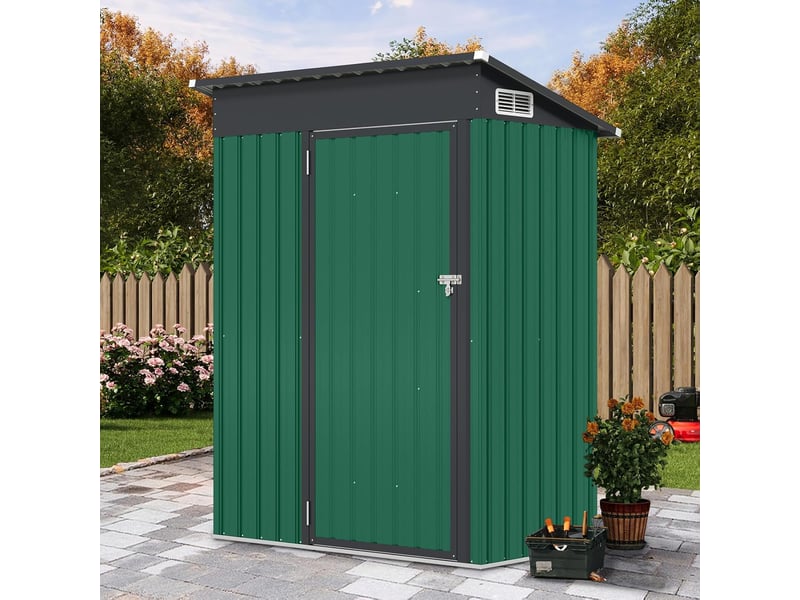 Abri de jardin en métal pour outils avec toit incliné, 150 x 88 x 185 cm, cabane de jardin exterieur avec évant d’aération,idéal pour pelouse (vert) - Conforama B