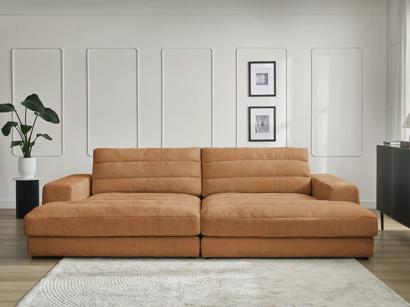 Bobochic canapé droit fixe 4 places sierra assise profonde tissu texturé orange SIERRA - Conforama D