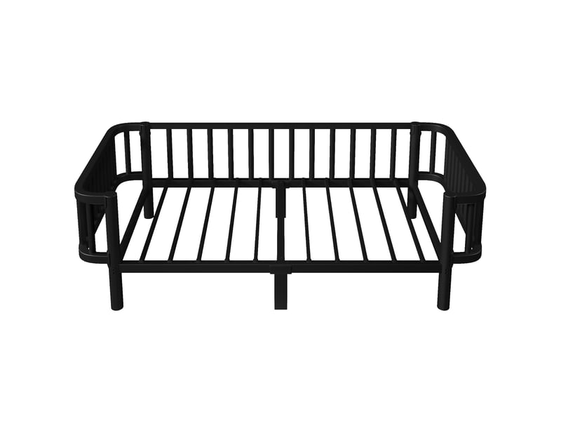  Lit de jour métal 90x200 noir avec sommier à lattes en acier  - Conforama A