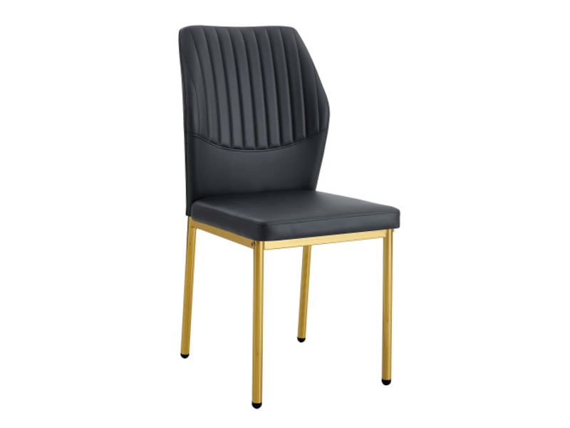 Lot de 4 chaises à manger chic - dossier noir pu à motif vertical - pieds métalliques dorés - design moderne - Conforama A
