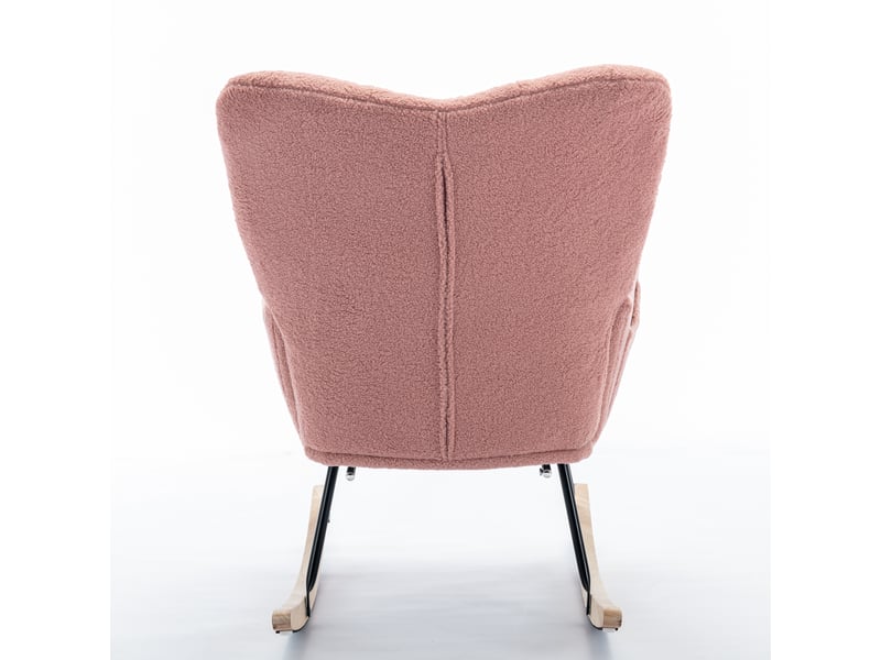Fauteuil à bascule moderne rembourré en tissu teddy avec repose-pieds, rose - Conforama D