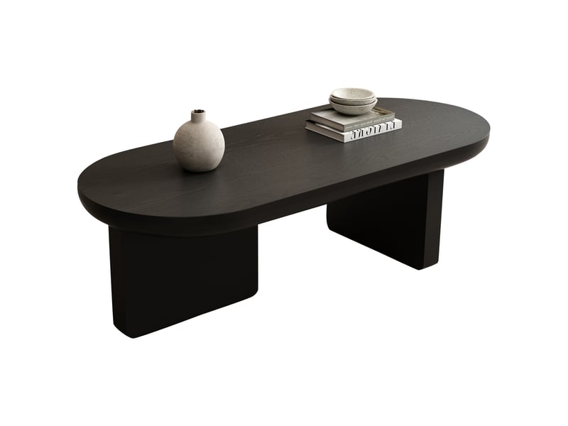  Table basse ovale noire 119,7cm, table de salon moderne en mdf, style minimaliste pour petit espace  - Conforama A