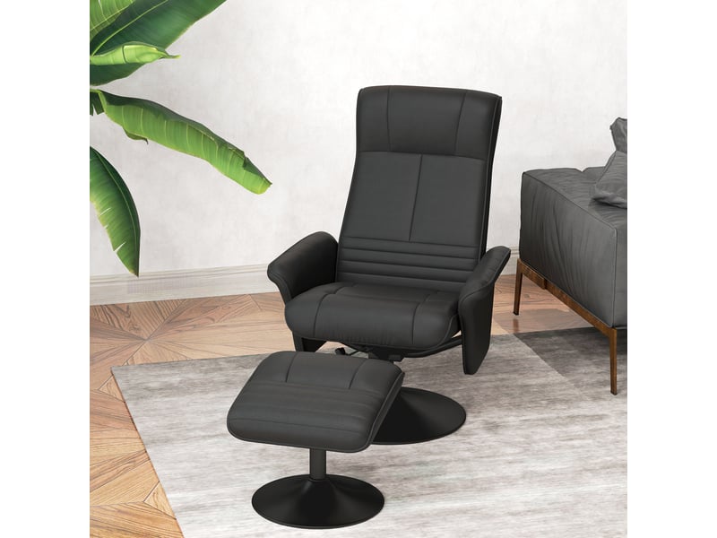  Fauteuil rembourré, fauteuil d'appoint avec repose-pieds, pivotant, ergonomique, aspect microfibre, jusqu'à 150 kg, noir  - Conforama D