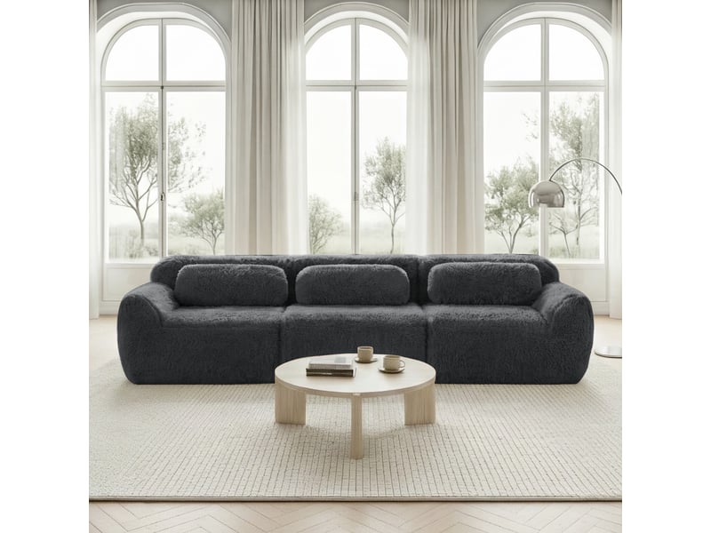  Canapé modulable, canapé 3 places – en tissu, base antidérapante, sans montage, gris, mousse haute densité  - Conforama R