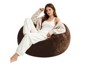 Fauteuil poire fixe pliable 100 x 100 x 50 cm marron, en mousse et billes, idéal pour se détendre chez vous