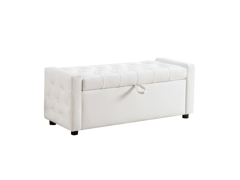  Banc coffre banc de lit 122x45x47 cm, rangement intégré, assise confortable, similicuir, meuble chambre et salon, blanc  - Conforama A