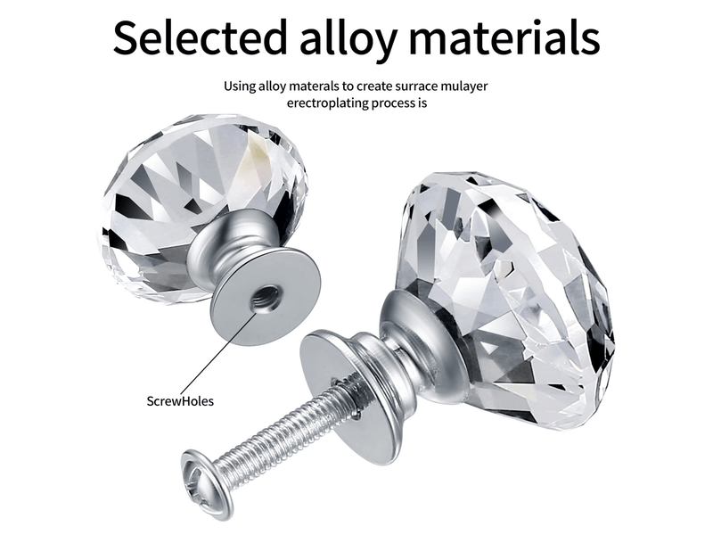  8 pièces de boutons de porte en cristal, poignées de diamant, boutons pour décoration d'armoires, tiroirs, boutons de cuisine - 30 mm  - Conforama C