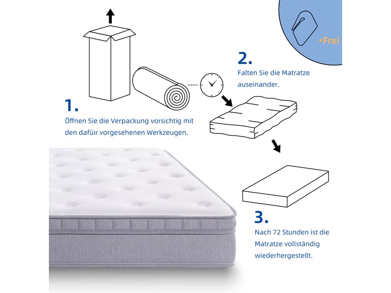  Matelas 140 × 200 cm 7 zones, mousse et ressorts, soutien renforcé, hauteur 25 cm, blanc ancien  - Conforama E