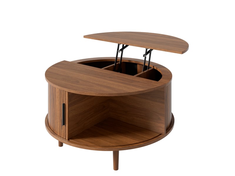  Table basse ronde 80x80 cm relevable avec rangement et porte coulissante, mdf noyer  - Conforama D