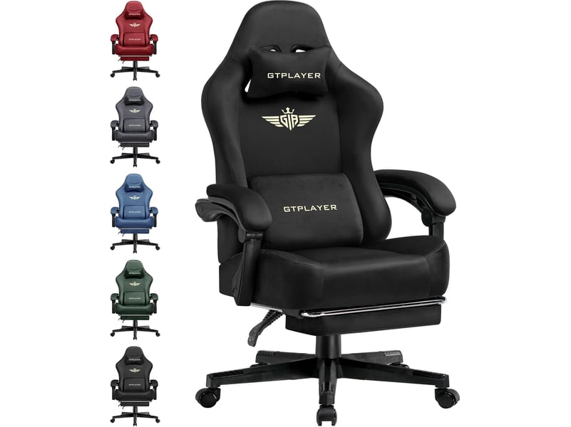  Gtplayer chaise de jeu inclinable à 160° avec repose-pieds 180kg - tissu noir GT829-BLK - Conforama A
