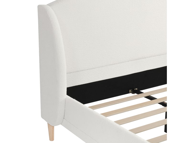  Lit 2 places 140x190 cm en tissu bouclé blanc ivoire avec tête de lit à oreilles  - Conforama R