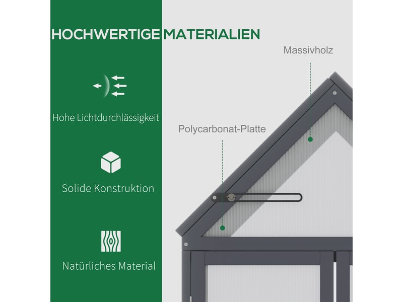  Mini serre en bois - 3 niveaux - toit ouvrant - gris - bonne ventilation - plaques de polycarbonate 70.5x42x132cm - Conforama D