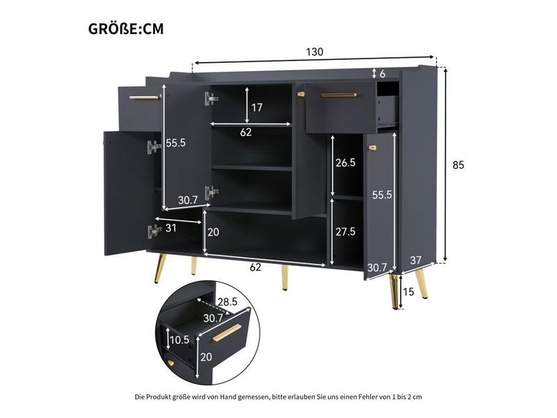  Armoire à chaussures - truxen8 - 2 tiroirs, 4 portes - pieds en métal - noir - l130l37h100 130x37x100cm - Conforama E