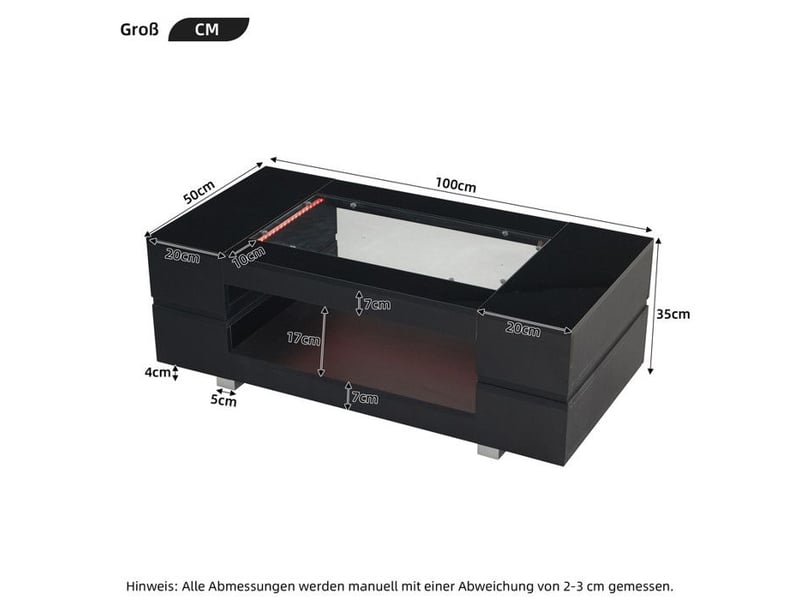  Table basse led design - noir - contrôle via application mobile - 60 000 couleurs led - design creux 100x50x35cm - Conforama E