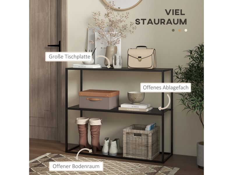 Table console avec 2 niveaux en acier noir 90x30x75 cm  - Conforama D