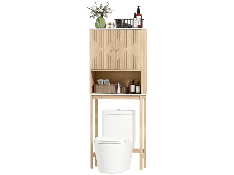  Meuble wc dessus de toilette meuble toilettes wc rangement avec placard à double porte étagères 66 x 25 x 168 cm, chêne  - Conforama B