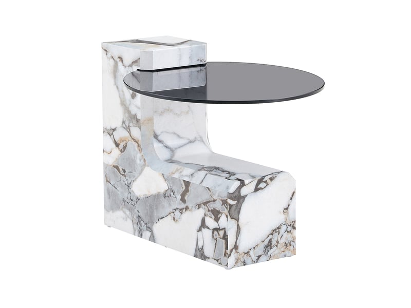  Lot de 2 tables gigognes rondes 61x30.4 cm et 44x44 cm en mdf blanc effet marbre  - Conforama E
