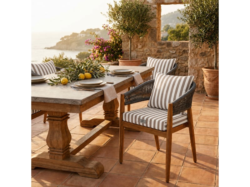  Coussins chaise jardin assise + dossier 40x40cm rayure beige  - Conforama B